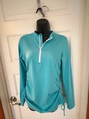 Women's Teal Long-Sleeve Quarter-Zip Swim Top
